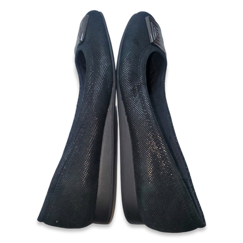 Calvin Klein Black Suede Flats with Silver Emblem - Picture 4 of 7